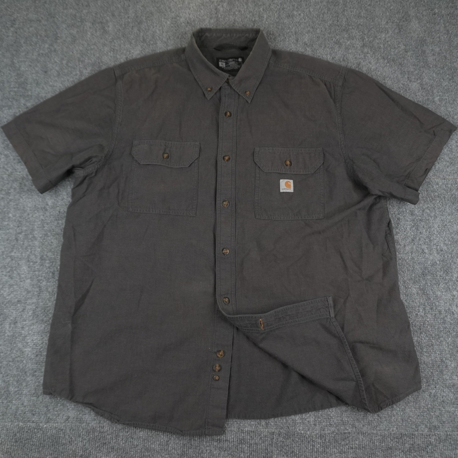 Carhartt Button Down Shirt Mens Xl Gray Loose Fit Short Sleeve Workwear Pocket